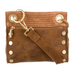 Hammitt Womens Tony Small Camel Suede Brushed Metal Leather Bag Red Interior